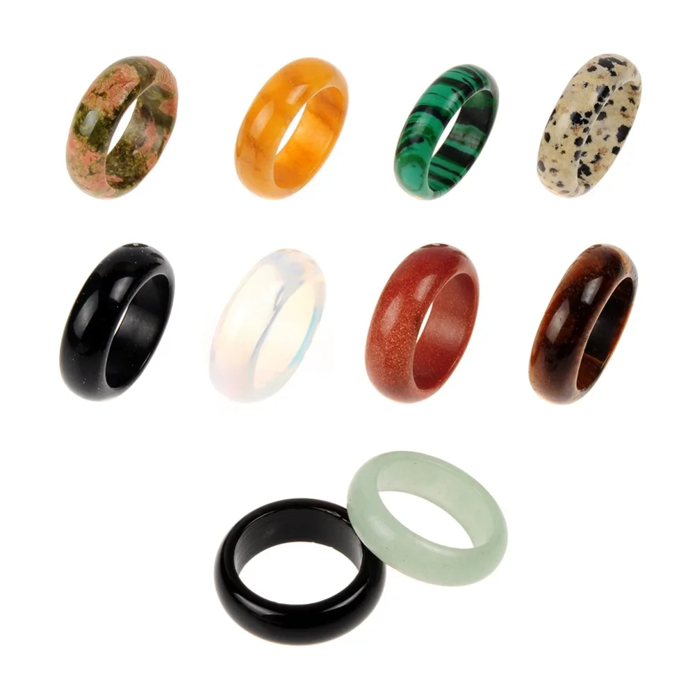 

seven chakra Assorted 8*22mm Malachite Opal Crystal Quartz Natural Stone Ring Women Men For Jewelry Making Random Mixed Color