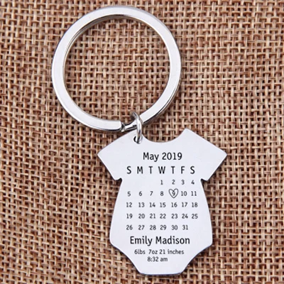 Индивидуальная цепочка для ключей с фигуркой, подарок на годовщину рождения ребенка, ювелирное изделие, подвеска для первого отца и мамы - Цвет: Silver