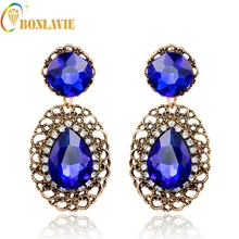 Bonlavie 1 Pair Blue Color Luxury Drop Bridal Earrings for Women Waterdrop Crystal Long Fashion Wedding Jewelry NYER88