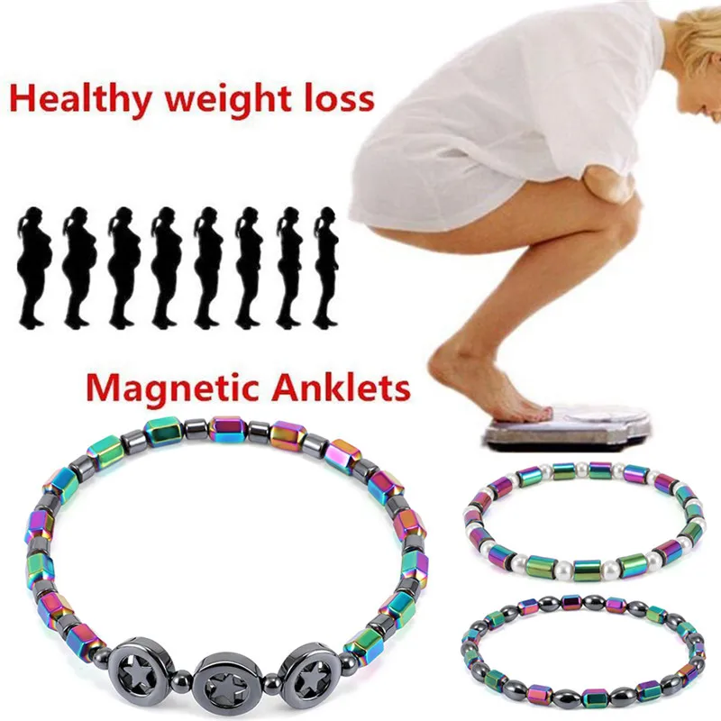 1Pc Weight Loss Round Black Stone Magnetic Therapy Anklet Health Care Magnetic Hematite Stretch Anklet For Men Women Jewelry