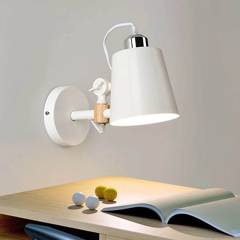 Fashion Nordic Wall lamp bedroom bedside balcony warehouse study aisle cafe porch light adjustable wood wall light bra sconce