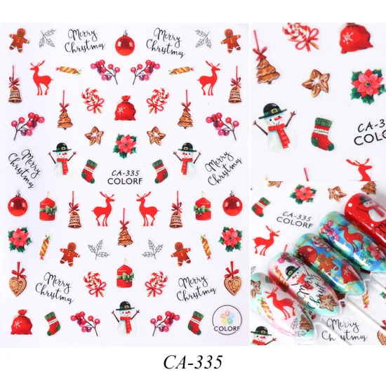 1 шт., зимние стикеры 3D на ногти Nail Art, клеящиеся, рождественские, Мультяшные, снеговик, Санта, цветы, слайдеры, наклейки, маникюрные украшения, TRCA329-337 - Цвет: CA-335