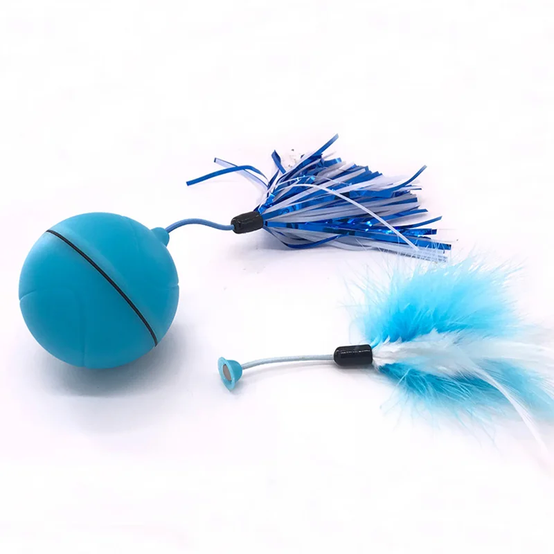 Funny Pet Dog Cat Toys Chargable LED Scrolling Glowing Balls with Feather Bell Sound Silicone Balls Agile training Catch Cat Toy4
