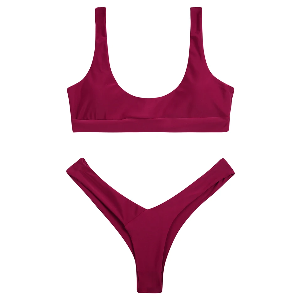 COSPOT, Одноцветный спортивный бикини,, женский купальник, бразильские наборы Бикини Лето, купальный костюм, купальник для женщин, Maillot De Bain - Цвет: Wine Red