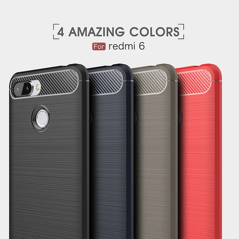 

1Pcs Luxury Mobile Phone Cases for XIAOMI Redmi6 Silicone Drop Protection Gel carbon fiber Soft Shell