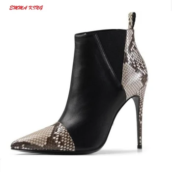 

Ankle Boots Women 2018 Fashion Pointed Toe High Heels Patchwork Ladies Short Boots Sexy Mixed Color Zipper Style Ladies Footwear
