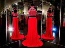 Herrliche Rote Lange 2 Stück Prom Kleider Mit Kristallen Hohe Qualität Vestidos Para Festa Billige Partei Abendkleid 2015 Heißer Verkauf