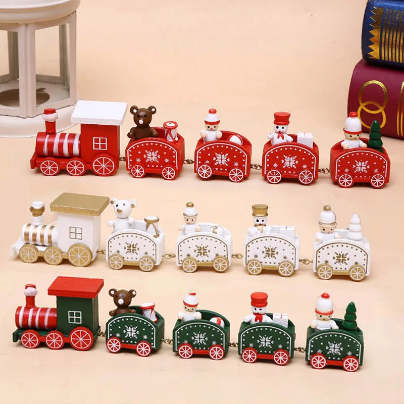 

1 Pcs Toy 5 Sections Christmas Decors New Year Home Popular Little Train Festive Party Supplies Wooden Train Decor Children Gift
