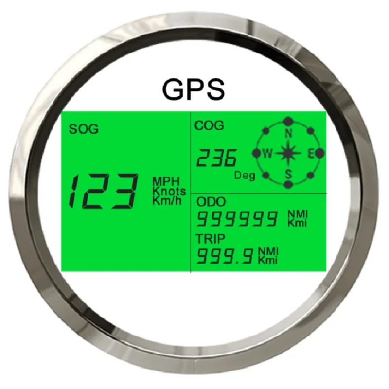 ELING Digital GPS Speedometer LCD Speed Gauge Odometer Course with GPS Antenna 85mm Overspeed Alarm Mileage Adjustable