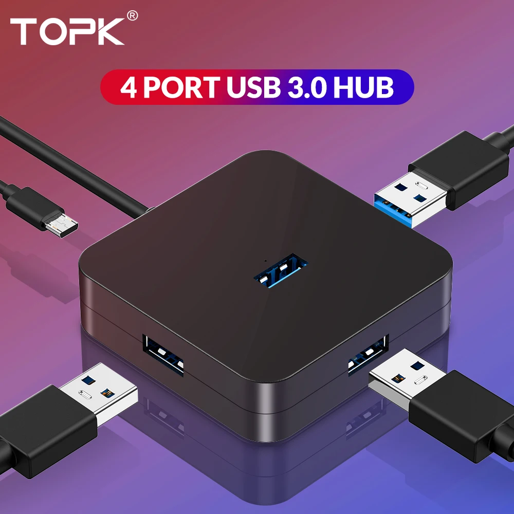 

TOPK USB HUB 4 Port USB 3.0 Portable with Micro USB Charging Port HUB Adapter for MacBook Samsung Galaxy S10 Xiaomi Mi9