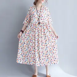Ilstile 2018 Для женщин Цветочный принт короткий рукав o-образным вырезом плюс Размеры длинное платье летние каникулы Повседневное свободные