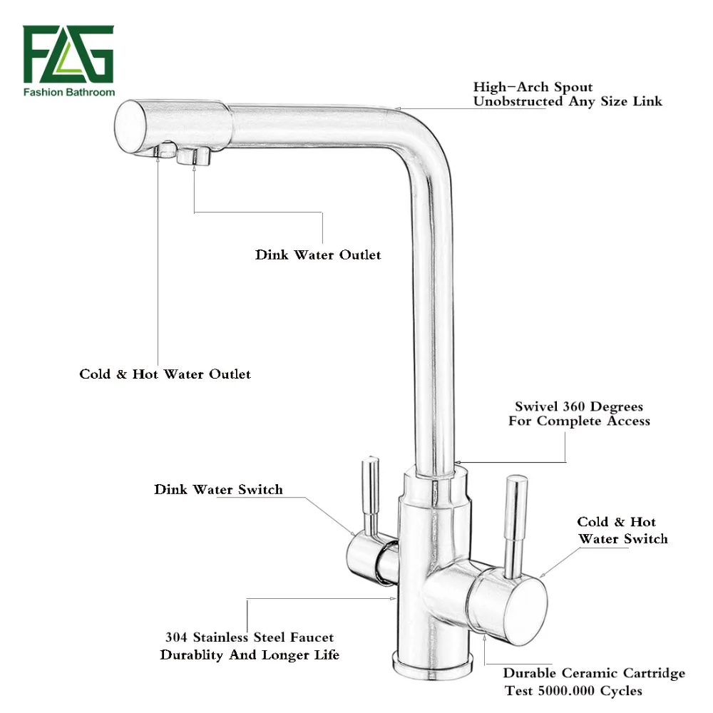 FLG античная латунь смеситель Поворотный кран питьевой воды 3 Way фильтр для воды очиститель Кухня Смесители Для затычка для раковины 242-33A
