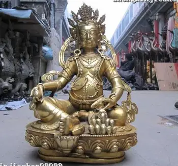 

17"Tibet Buddhism Fane Classic pure brass yellow Jambhala wealth Buddha statue