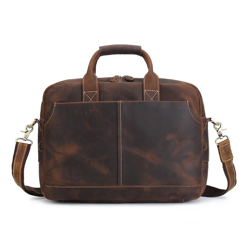 

Large Laptop Briefcase Men New Vintage Crazy Horse Genuine Leather Messenger Cross-body Shoulder Bag Tote