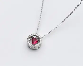 

Mothers' Day Gift Authentic 100% REAL. 925 Sterling Silver FINE Jewelry Red heart love into the circle Necklace pendant GTLx1688
