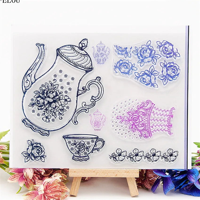 

PANFELOU Refined tea pot Transparent Silicone Rubber Clear Stamps cartoon for Scrapbooking/DIY Christmas wedding album