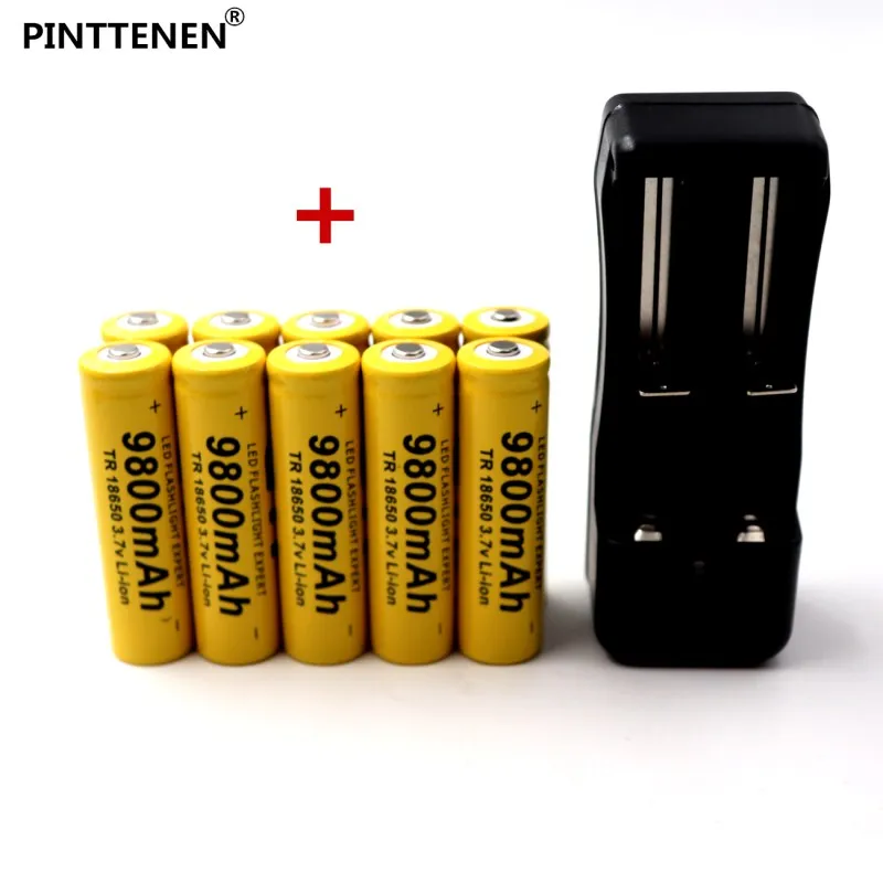 Pinttenen 18650 Батарея Перезаряжаемые Батарея 3,7 V 18650 9800mAh литий-ионный аккумулятор Батарея для фонарик с ЕС Зарядное устройство для 18650 Батарея