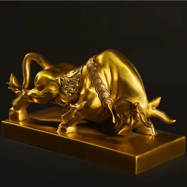 Big Wall Street Bronze Fierce Bull OX Statue 8inch（Length 