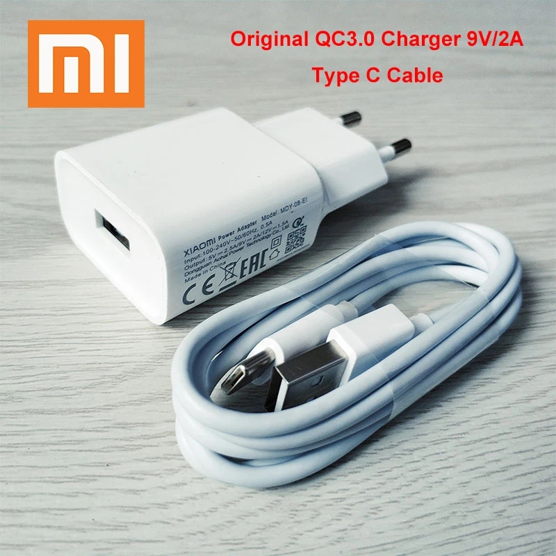 

Original XIAOMI Fast Charger Adapter QC 3.0 18W Quick Charge Type C Cable For Xiaomi Redmi K20 Note 7 Pro Mi 9 8 SE A1 A2 6 mix