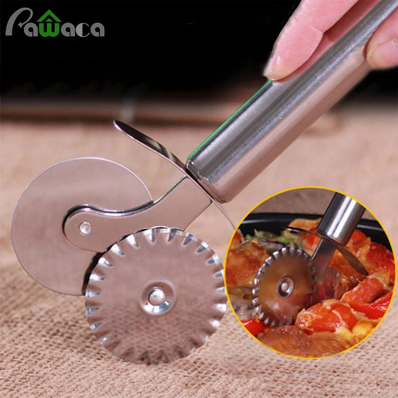 Stainless Steel Double Head Wheel Knife Pizza Cutter Cake Food Cutter Hobbing Trimmer Pastry Pasta Dough kitchen Baking Tools