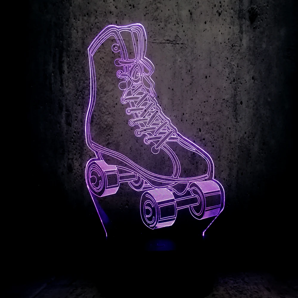 3D светодиодный светильник спортивные Ролики коньки многоцветный градиент затемнение ночник USB сенсорный спящий детский подарок 4 колеса обувь с роликами лампа