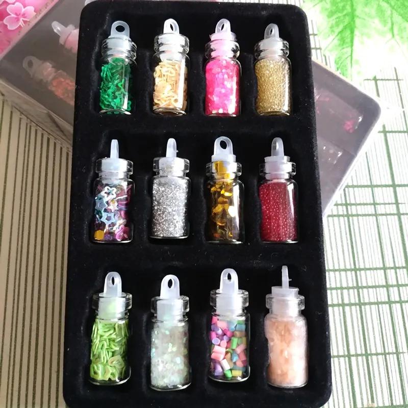 

Fashion Cute Nail Jewelry Glitter Sequins Glass Bottles Mixed Color 12 Bottles DIY Nail Stickers Dropshipping
