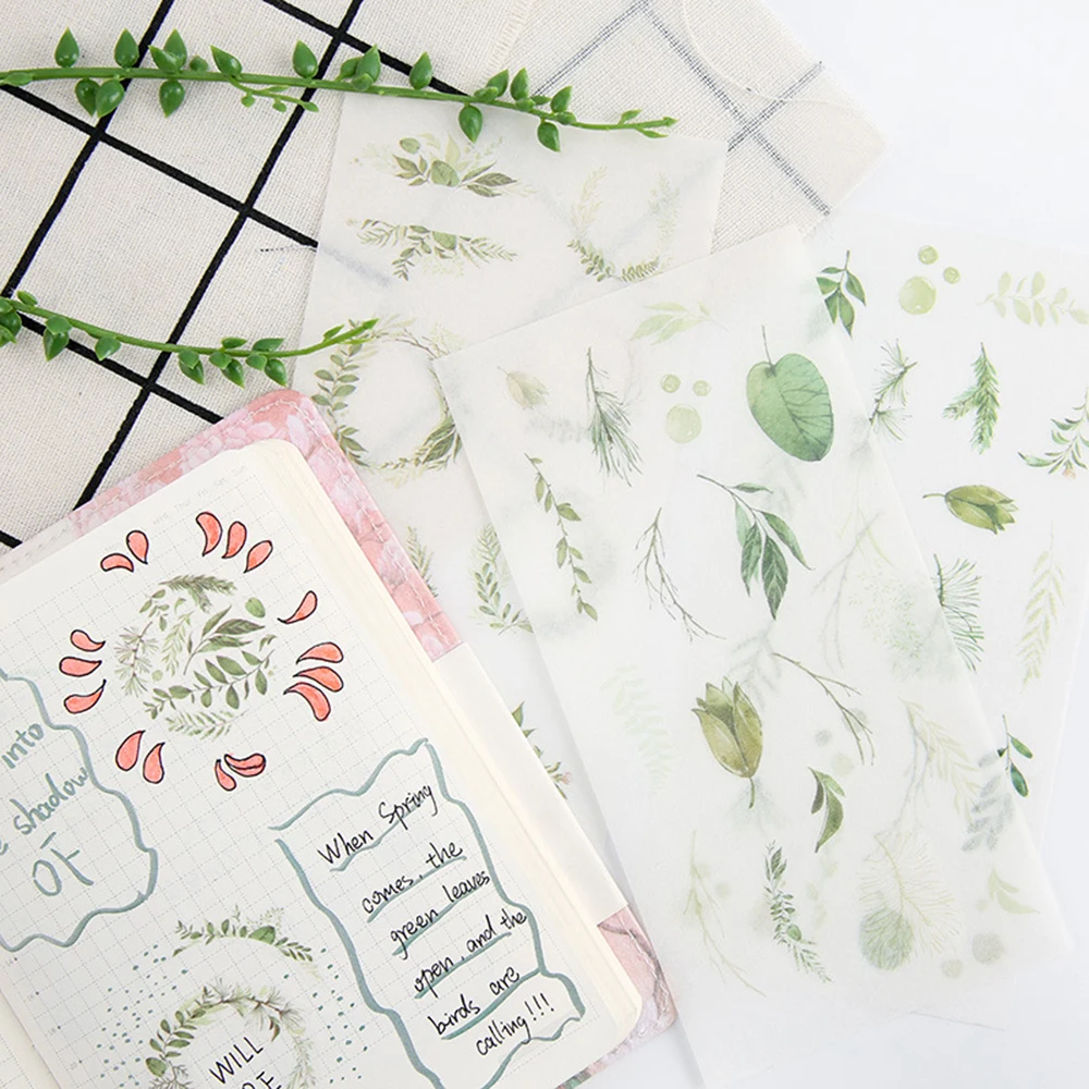 

6 pcs/pack Green Leaves Stickers Set Decorative Stationery Stickers Scrapbooking DIY Diary Album Label