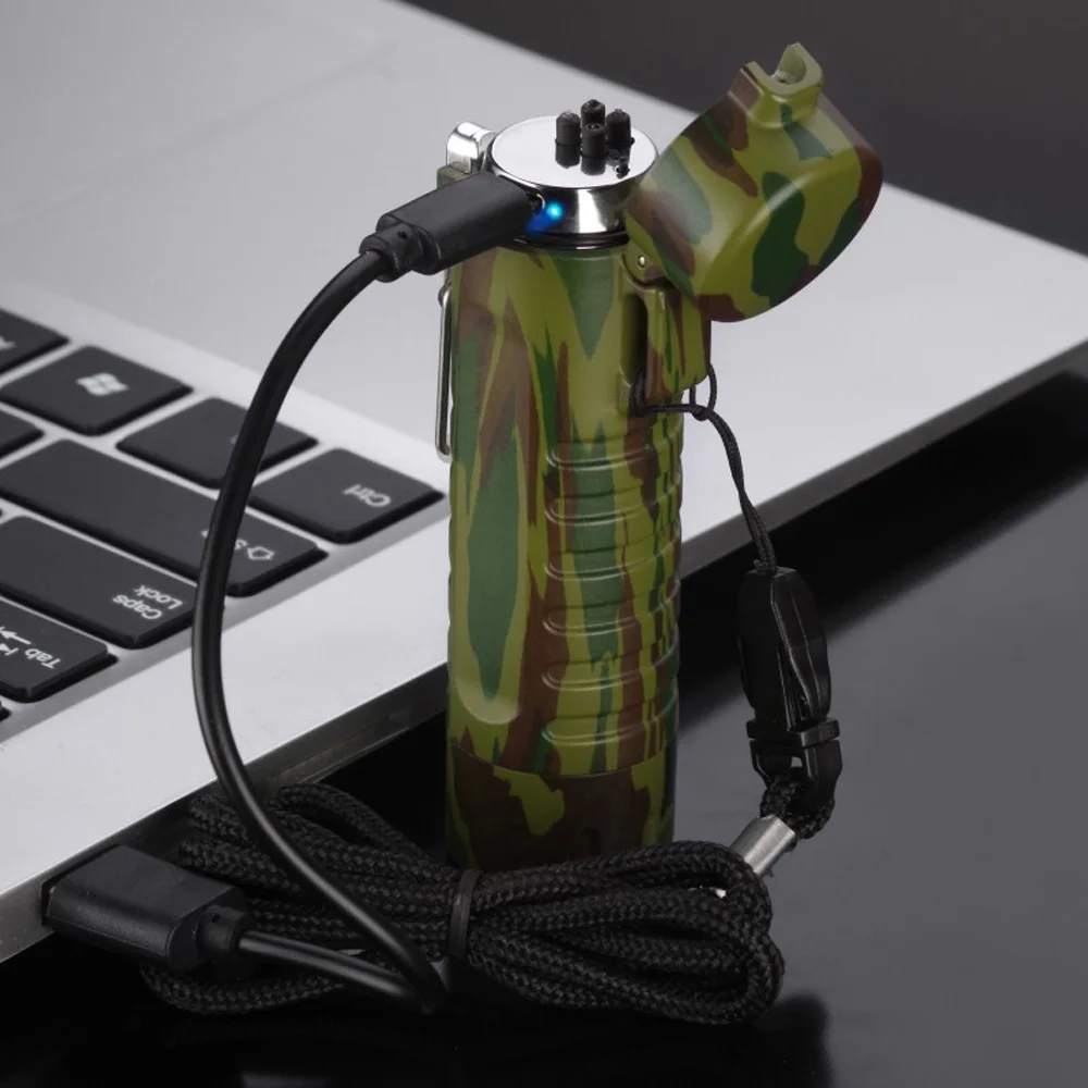  1 PC Outdoor Camping Flashlight LED Light Multi-function USB Lighter Waterproof Double Arc Charging