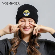 Забавные шапки с вышитой улыбкой, Осенняя шапочка-бини, шапка, Зимняя кепка вязаная шапка, женская шапка Skullies Унисекс Skullies Beanies, WH675