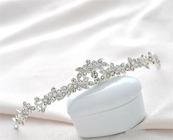 Crystal Necklace Earrings, Flower Crown Headband Veil Tiara Wedding Jewelry Set (2)