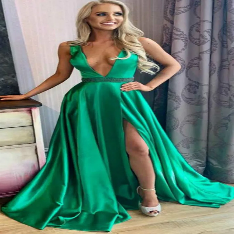 green silk cocktail dress