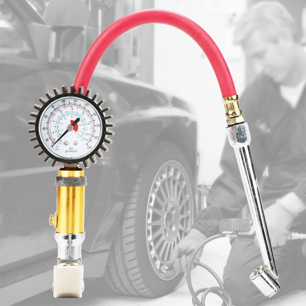 Hot 1/4" Trunk Motorcycle Tire Tyre Pressure Dial Gauge Air Inflation Inflator Pump Gun