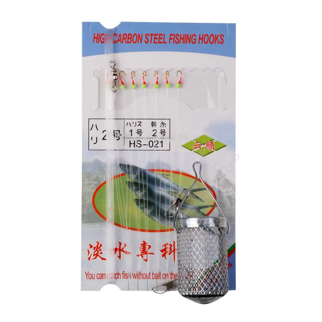 

Barbed Fishing Hook String Hooks Luminous Beads with Metal Bait Cage Basket Fishing Trap for Carp Small Fish