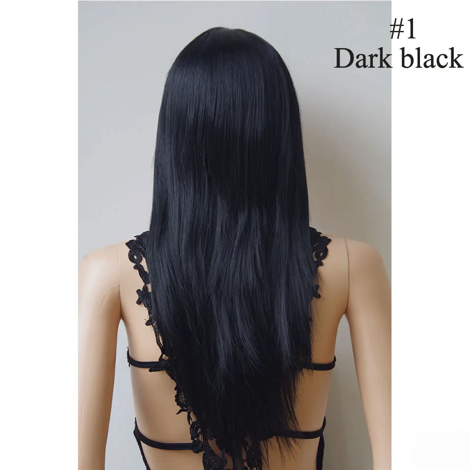 dark black SNOILITE, 23 дюйма, натуральные прямые синтетические парики на кружеве, мягкие, без клея, жаропрочные волокна, парик на голову для женщин - Цвет: dark black