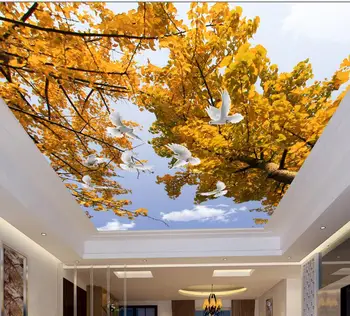 

Custom 3d vinyl ceiling murals sky and white clouds HD wonderful non-woven 3D wallpaper ceiling