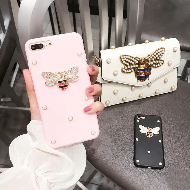 

Abbery Soft Phone Case for iPhone X/XR/XS MAX Luxury Brand 3D Metal Pearl Bee Bling Glitter Silicone Back Cover Funda Coque Case