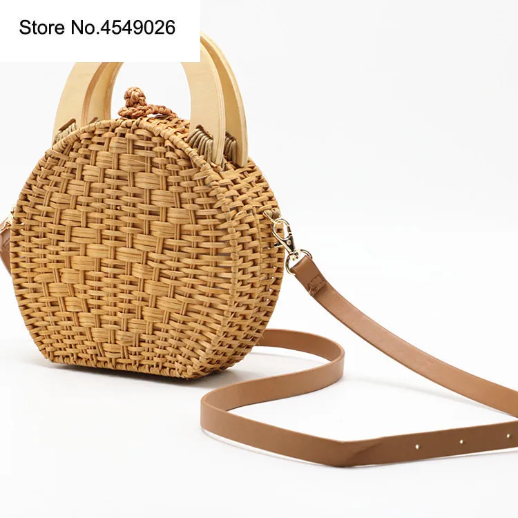 

Wood Handle Rattan Braided Bag Camel-colored New Straw Bag Women Purses and Handbags Casual Box Women Summer Bag Holiday