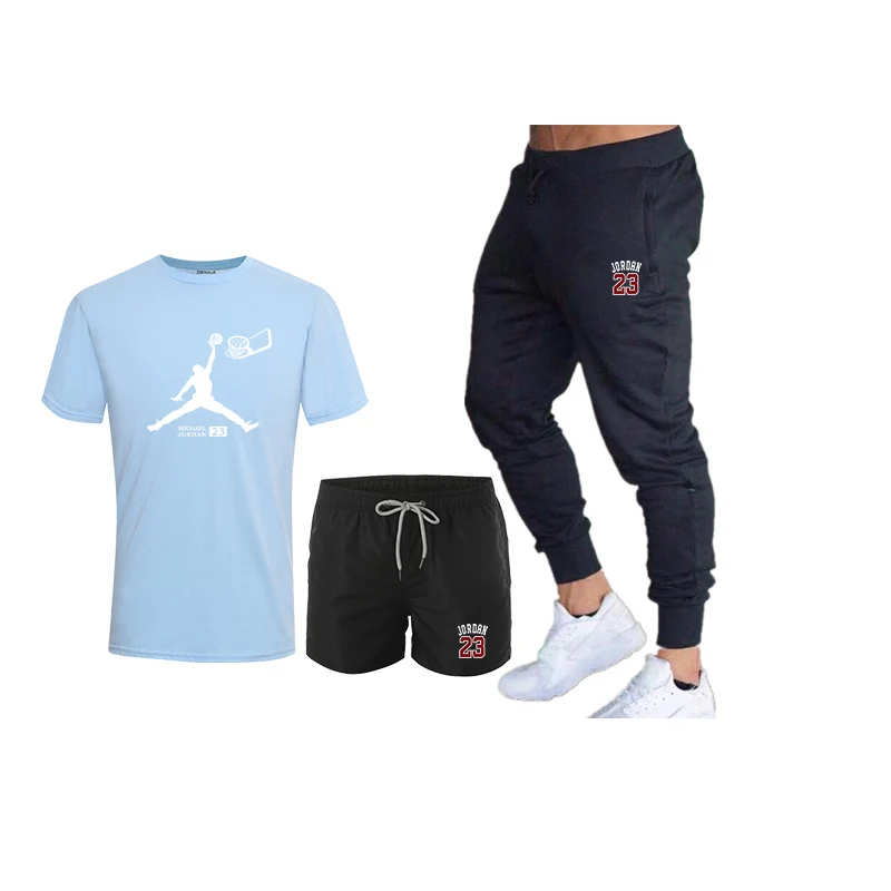 

JOOJK Summer hot men's three-piece casual sportswear men 2019 casual T-shirt gym fitness trousers men