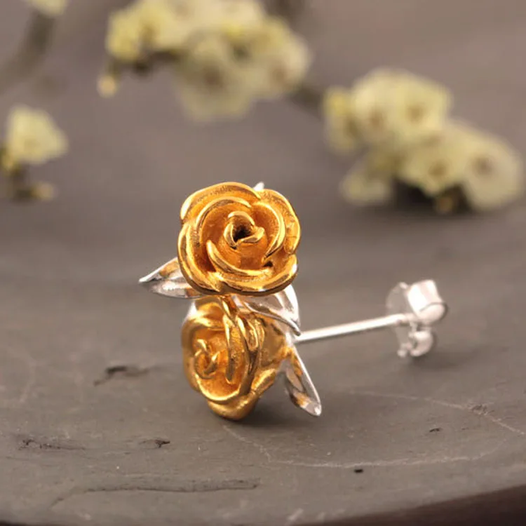 rose s925 earring 100% 925 Sterling silver Jewelry fashion Hypoallergenic Stud earrings for women gift