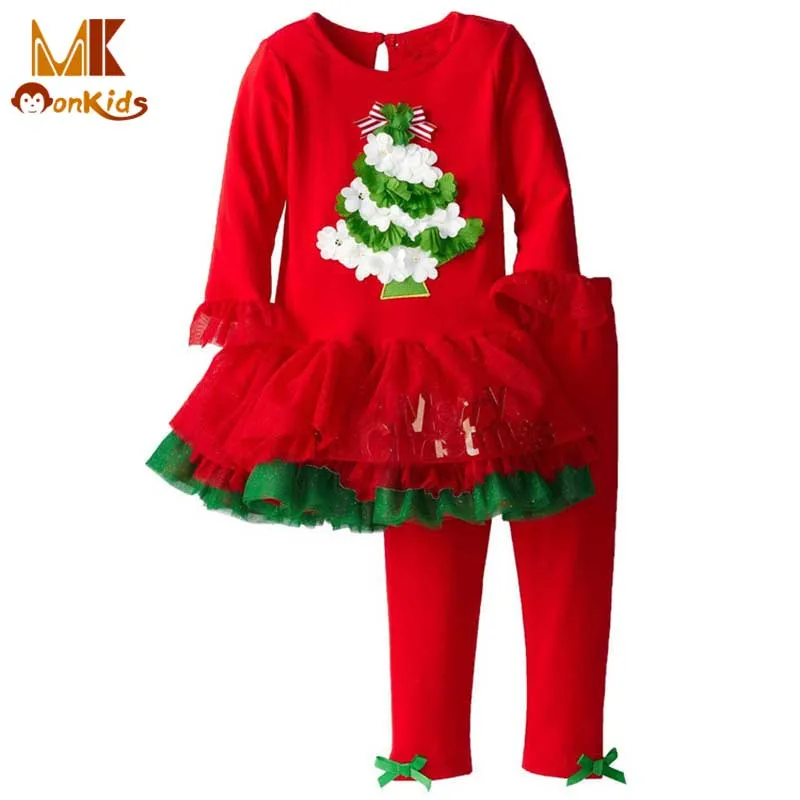 

Monkids Girls Clothing Sets Suit Long Sleeves Christmas Kids Children Clothing Sets for Girls Dress+Pants Costumes Christmas