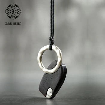 

Unique Wooden Pendant Necklaces Vintage Sweater Chain for Women Sandalwood Jewelry Handmade Female Girl Fashion Big Necklace