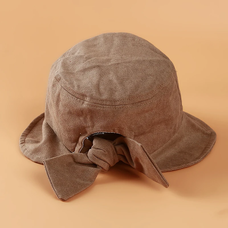 turmeric Summer Foldable Bucket Hat Cute Bow Bucket Hats Women Outdoor Sunscreen Fishing Hunting Cap Basin Chapeau Sun Prevent Hats - Цвет: turmeric