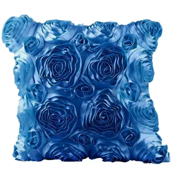 

2pcs 40x40cm Blue Rose Flower Cover Home Bed Square Single Decorative Throw Pillow Case