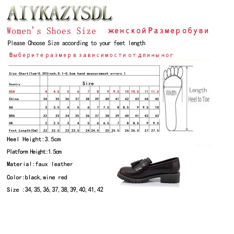 AIYKAZYSDL/консервативный стиль; женские ботинки-оксфорды дерби; обувь с бахромой и кисточками; слипоны в английском стиле; повседневная обувь на Кубинском каблуке; большие размеры 40-42