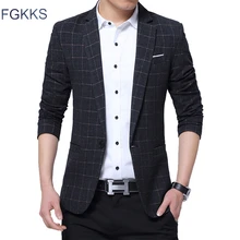 FGKKS модный мужской блейзер, одежда, осенний мужской блейзер в клетку, приталенный деловой мужской блейзер