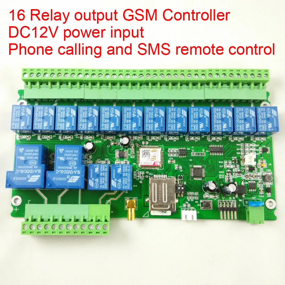 Free shipping 16 channel Ouput GSM remote control relay switch board battery for power off alarm (not in normal package)