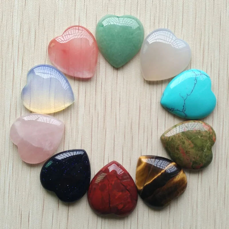 

2017 new top quality Assorted natural stone mix heart shape cab cabochons beads for jewelry making 25mm wholesale 10pcs/lot free