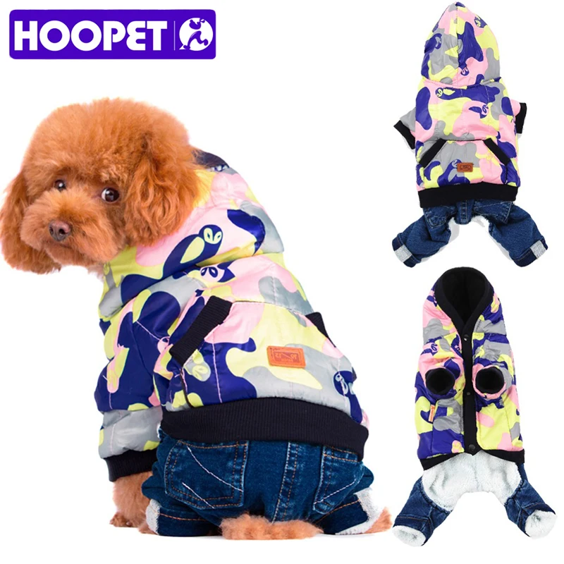 

HOOPET Winter Warm Camouflage Dog Cat Skiwear Hoodie Fleece Lined Coat Puppy Sweater Jumpsuit Clothes Apparel Pet Jacket Costume