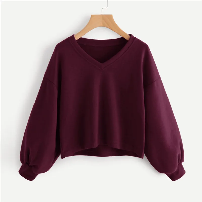 HOT sell sweaters fashion 2018 women Solid Casual Drop Shoulder Lantern Sleeve Sweatshirt Pullover Tops Invierno O09#N (2)