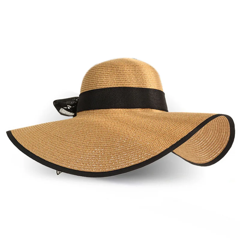 

Summer Large Brim Straw Hat Floppy Wide Brim Sun Cap Bowknot Beach Foldable Hats New 2019 Hats For Women
